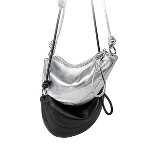 Hifashion Lambskin Genuine Leather Hobo Shoulder Crossbody Bags For Women 2024 Trend Designer Half Moon Silver Ladies Handbags