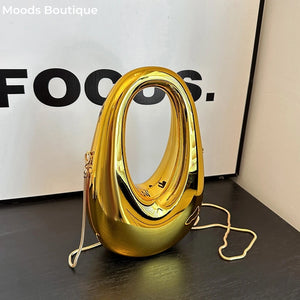 MOODS Branded Golden Evening Clutch Bags For Women 2024 Luxury Designer Handbags Wedding Dinner Party Acrylic Chain Shoulder Bag