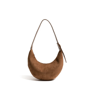 Vintage Faux Suede Half Moon Shoulder Bag