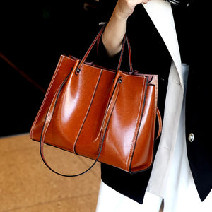 Luxury woman Shoulder bag soft leather large capacity square tote bag Vintage Fashionable cowhide Handbag Shopping underarm bags