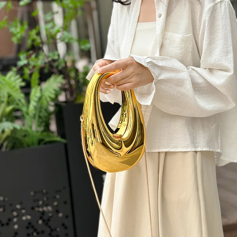 MOODS Branded Golden Evening Clutch Bags For Women 2024 Luxury Designer Handbags Wedding Dinner Party Acrylic Chain Shoulder Bag