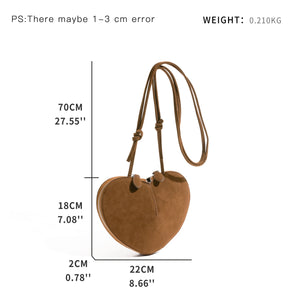 Vintage Heart Shape Faux Suede Crossbody Bag