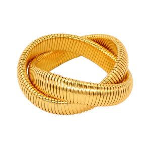 Stainless Steel Two Three Laps Winding Stretch Elastic Bracelet for Women Gold Plating Kpop Gift