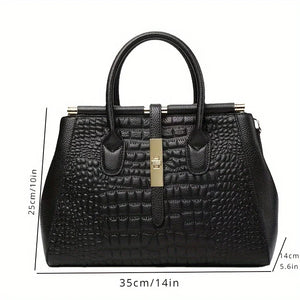 Alligator Print Handbag - stylish zipper two-hand handle handbag - perfect for work and office use