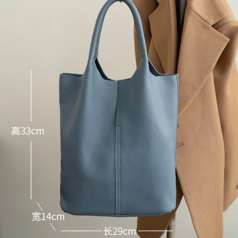 YANATARI bucket bag ladies Luxury woman tote bag genuine cow leather shoulder bag ladies handbags big shopper bag fashion blue