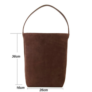 Donna-in Top Layer Suede Tote Bag Plus Size Chamois Nubuck Bucket Shoulder Bags for Women Daily Commute Genuine Leather