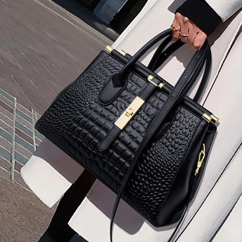 Alligator Print Handbag - stylish zipper two-hand handle handbag - perfect for work and office use