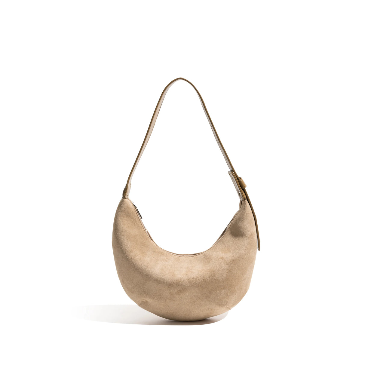 Vintage Faux Suede Half Moon Shoulder Bag