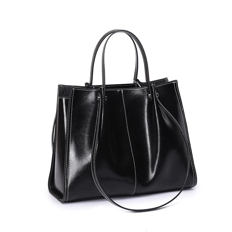 Luxury woman Shoulder bag soft leather large capacity square tote bag Vintage Fashionable cowhide Handbag Shopping underarm bags