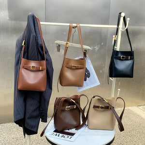 Genuine Leather Bucket Bag for Women New Vintage messenger bag High Quality Simple Handbag Lady Shoulder Bag Luxury bag female