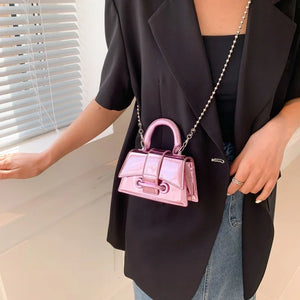 Y2K Mini Leather Metal Style Solid Color Crossbody Bags 2023 Spring Designer Handbag Chain Bag Short Handle Purses and Handbags