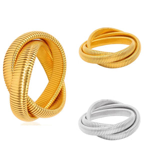 Stainless Steel Two Three Laps Winding Stretch Elastic Bracelet for Women Gold Plating Kpop Gift