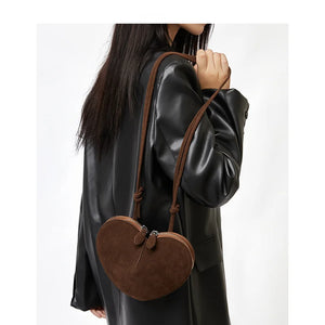 Vintage Heart Shape Faux Suede Crossbody Bag