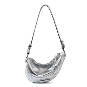 Hifashion Lambskin Genuine Leather Hobo Shoulder Crossbody Bags For Women 2024 Trend Designer Half Moon Silver Ladies Handbags