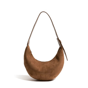 Vintage Faux Suede Half Moon Shoulder Bag